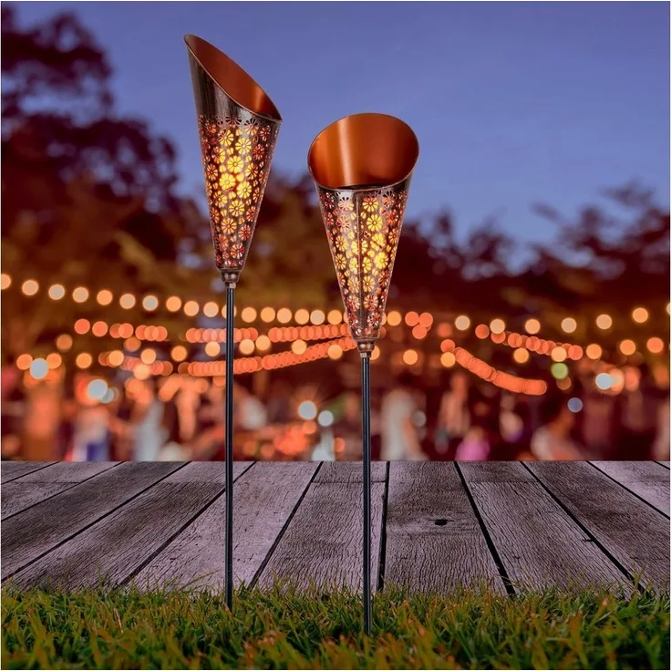 Näve Solar-Gartenleuchte Torch LED mit Dämmerungssensor 96 cm kupfer
