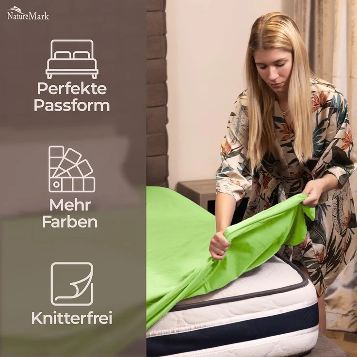 GREEN MARK Textilien Klassische Bettlaken | Betttuch | Laken | Leintuch | Haustuch 100% Baumwolle ohne Gummizug vielen Größen und Farben Größe:240x275 cm, Apfel grün – Bild 4