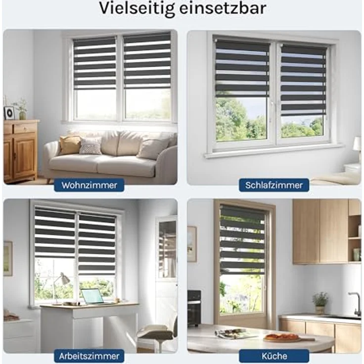 WOLTU Doppelrollo Klemmfix ohne Bohren Anthrazit 150x80 cm (LxB), Duo Rollo Zebrarollo Fensterrollo Klemmrollo Seitenzugrollo Easyfix lichtdurchlässig & verdunkelnd Rollos für Fenster und Tür – Bild 9