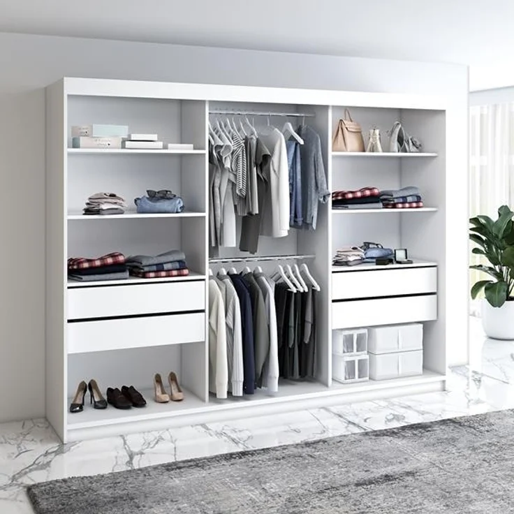 A&J MöbelLand Schwebetürenschrank FARA 200 cm, mit 4 Schubladen, Spiegel, 3D Lamellen – Bild 4