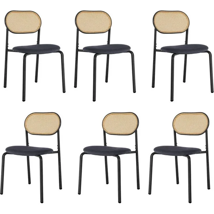 FUROKOY Stuhl Esszimmerstuhl Rattanstuhl Küchenstühle mit Rattan-Rückenlehne (Set, 6 St), Kunstleder,6er Set,Metallbeine,Schwarze
