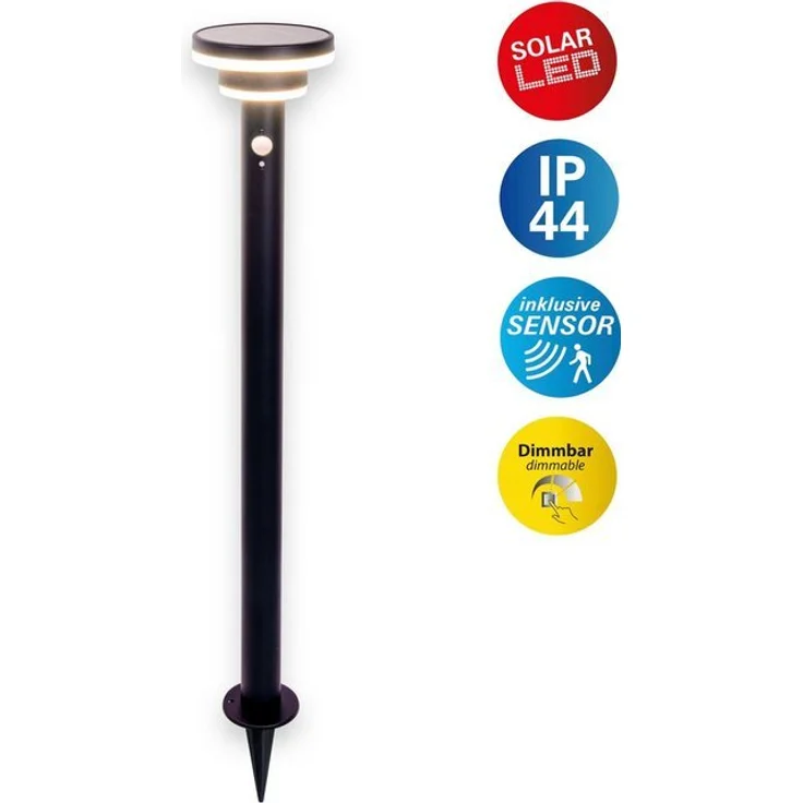 näve LED Solarleuchte Nora, Bewegungsmelder, LED fest integriert, Warmweiß, inkl. Bewegungsmelder, stufenweise dimmbar, H: 86cm, mit Erdspieß – Bild 4