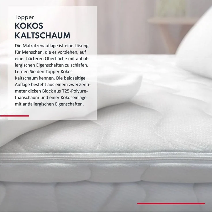FDM, Topper KOKOS-KALTSCHAUM 90x200, 140x200, 180x200 cm & weitere Größen, 4 cm hoch, (orthopädischer, Matratzentopper) – Bild 2
