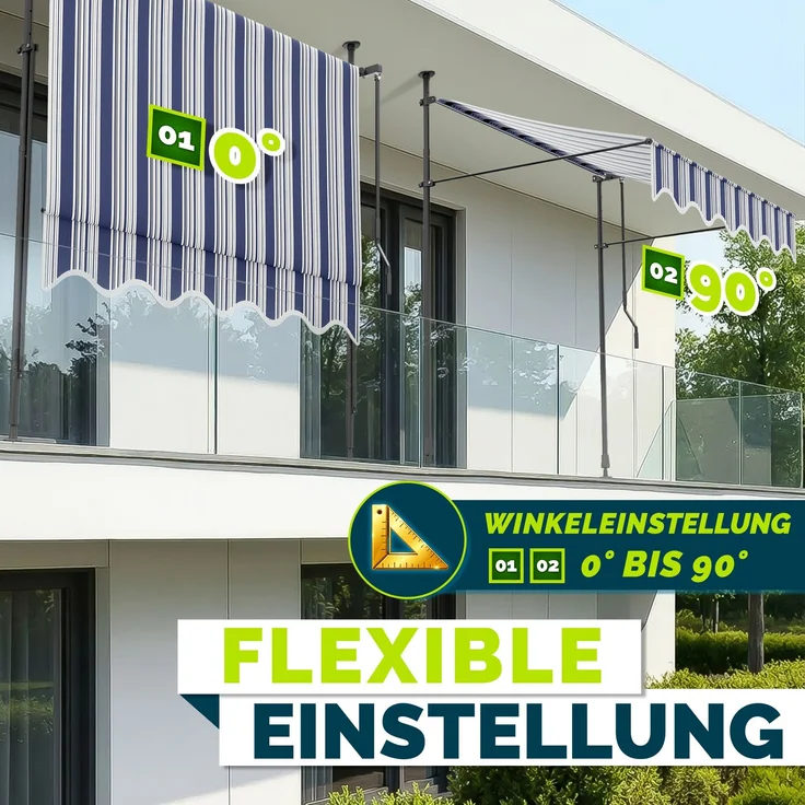 tillvex Balkonmarkise 150 cm Blau/Grau Gelenkarm Markise Klemmmarkise Sonnenmarkise Balkon ohne Bohren – Bild 2