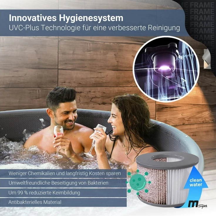 mSpa Whirlpool Outdoor Frame Mono F-MO062 Pool, (Whirlpool Outdoor 6 Personen, Luxus Garten Pool, Whirlpool aufblasbar, 2-tlg, Whirlpool mit Schnellheizsystem, Whirlpool Outdoor winterfest), Whirlpool mit UVC+ Wasserreinigung (20-fach effektiver) – Bild 3