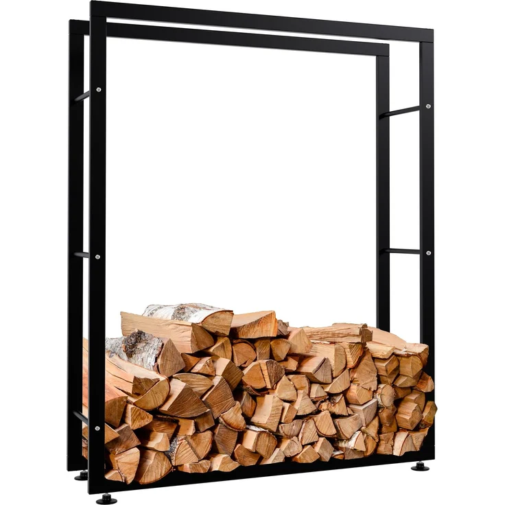 DELUKE® Kaminholzregal innen Metall SATLO - für Feuerholz Brennholzregal innen Kaminholzständer Kaminholzhalter Feuerholzregal InnenSchwarz, 25x100x125cm