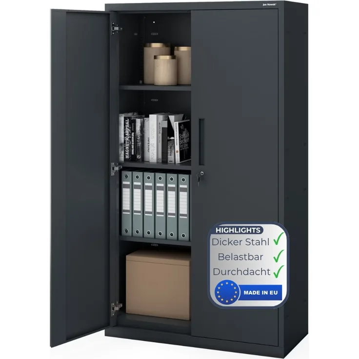Metallschrank mit Sockel RUEL - 160x90x40cm Anthrazit | Büroschrank Aktenschrank Stahlschrank Fachbodenschrank Werkstattschrank
