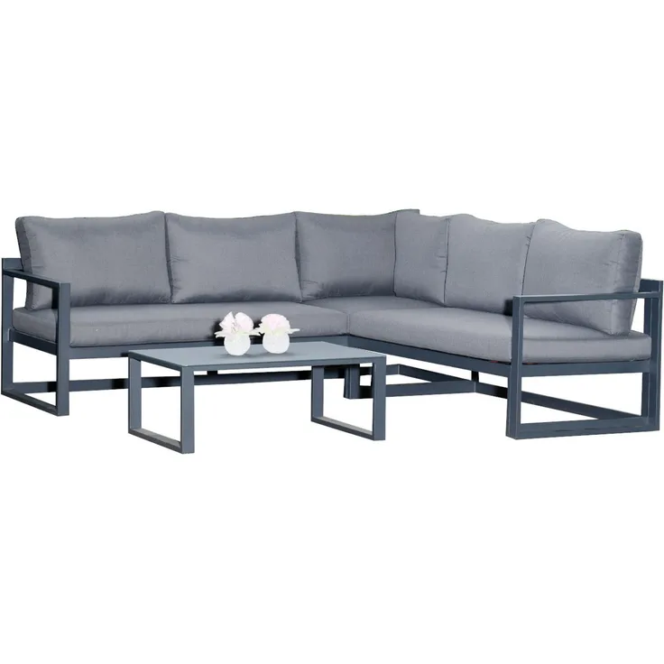SunnySmart 2-teilige Loungegruppe Horizon Aluminium anthrazit Ecksofa mit Tisch