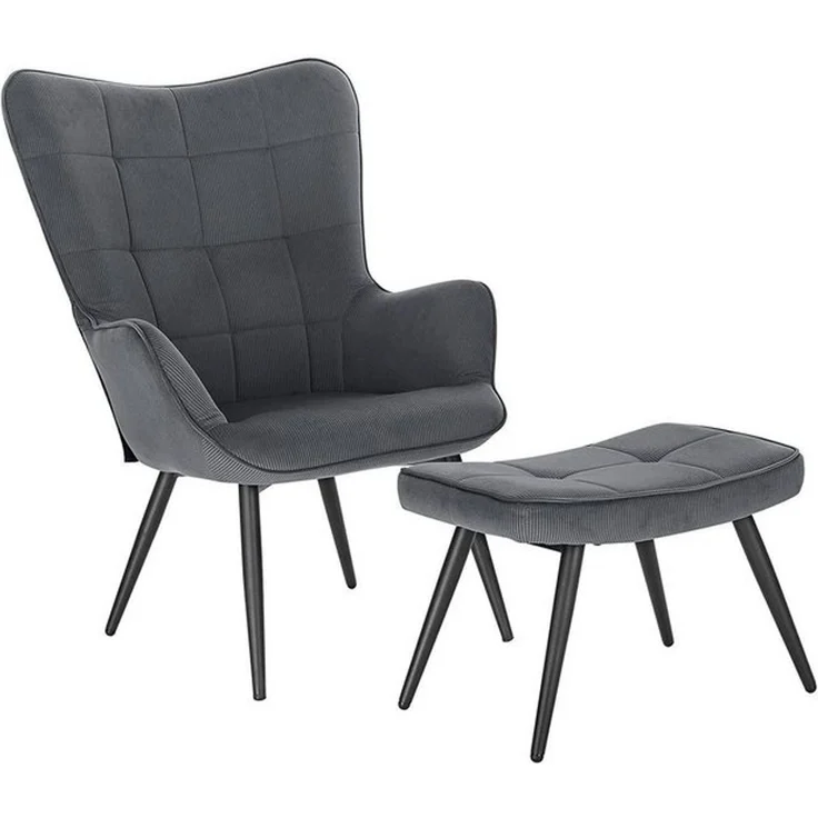 WOLTU Relaxsessel Lehnstühle Vintager Retro Sessel Polstersessel mit Hocker Fernsehsessel Ohrensessel Cordsamt Dunkelgrau SKS28dgr – Bild 4