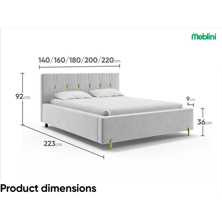 MEBLINI Polsterbett 120x200 ohne Lattenrost ohne Matratze – FABIO – Hellgrau Samt – Doppelbett ohne Bettkasten - Stauraumbett - Kopfteil Bett ohne Stauraum – Bild 7