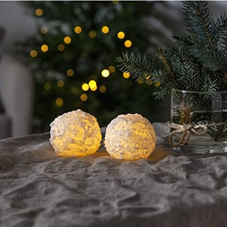 Schneeball-Kerzen Snowball 3er Set Echtwachs Batterie Timer Ø 8cm – Bild 2