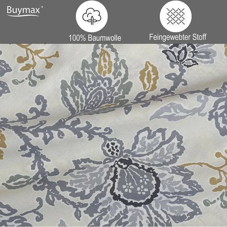 Buymax Bettwäsche, Renforcé, 2 teilig, 135x200 cm, 100% Baumwolle, mit Reißverschluss, Beige Grau – Bild 3