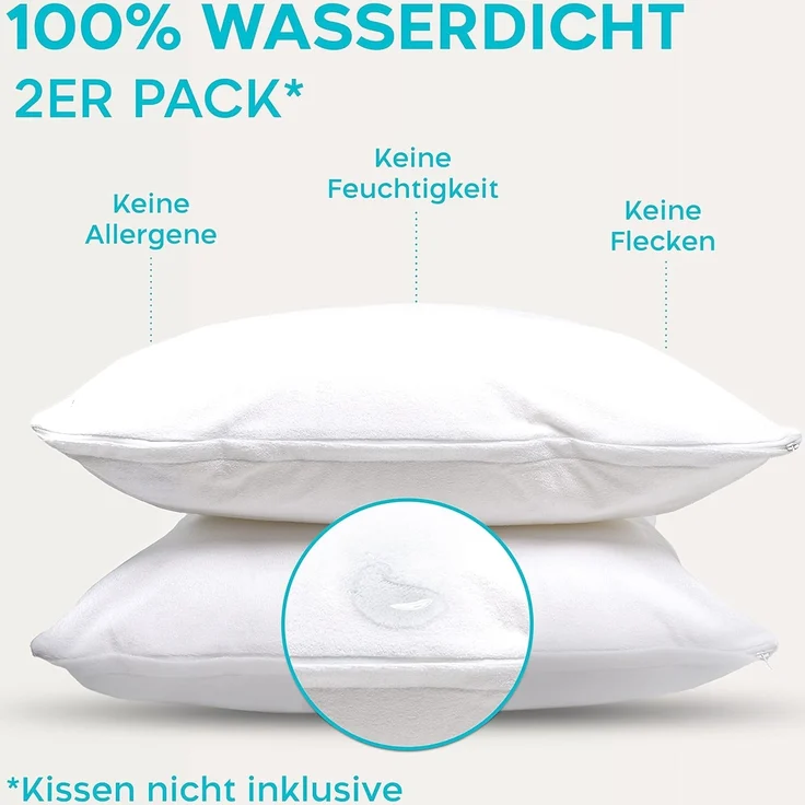 Kissenschoner 50x80 - 2er Set Wasserdichter Kissenbezug mit Reißverschluss - Oeko-Tex Zertifiziert - Twinzen-Technologie Kissenschutzbezug 50x80 cm Weiß – Bild 2