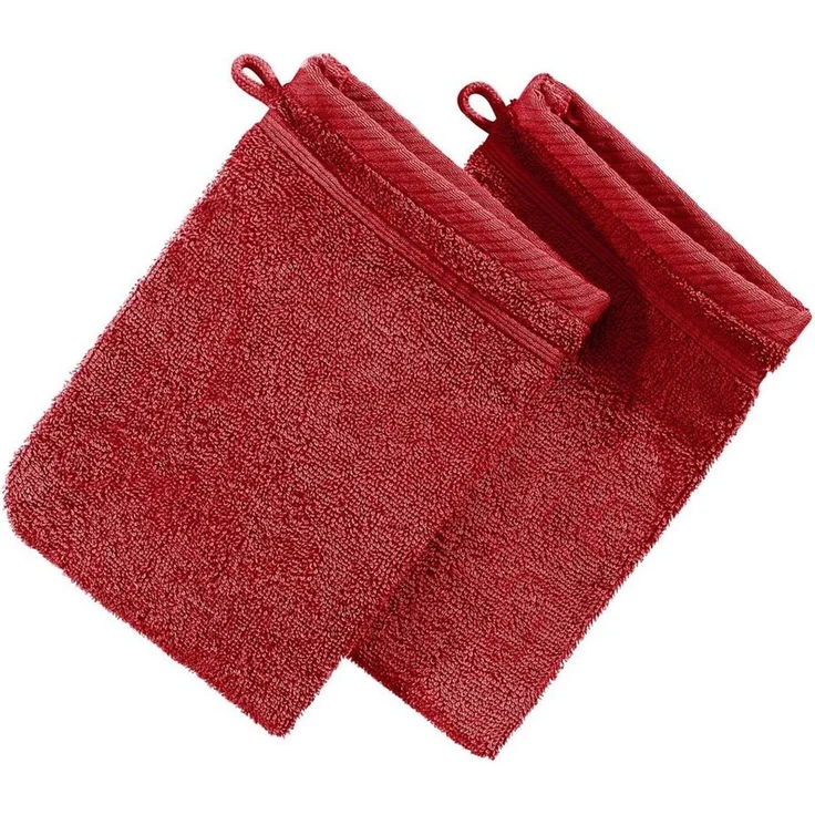 Erwin Müller Waschhandschuh Waschhandschuh "Heidelberg" 2er-Pack, Frottier (2-St), Walk-Frottier Uni, Rot – Bild 1