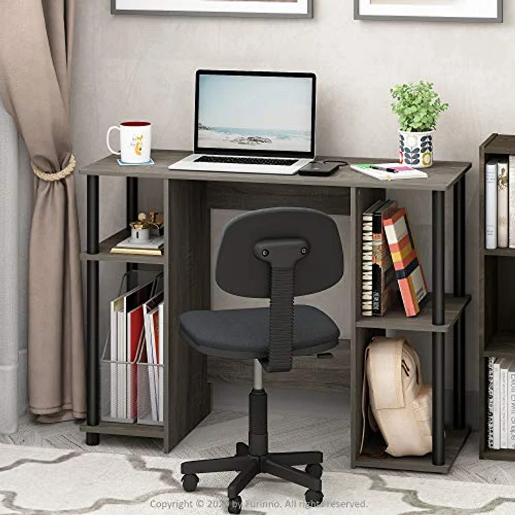 Furinno Jaya Compact Computerschreibtisch, Holz, French Oak Grey/Black, 39,5 x 97,5 x 72,6 zm – Bild 3