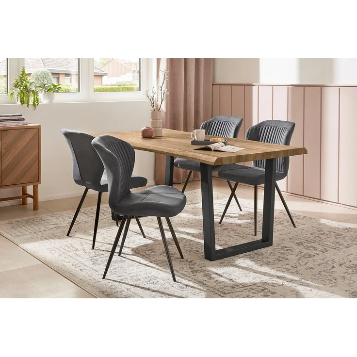 Jockenhöfer Gruppe Esstisch Margot, 180x90 cm geschwungene Baumkantenoptik und schwarzes Untergestell – Bild 5