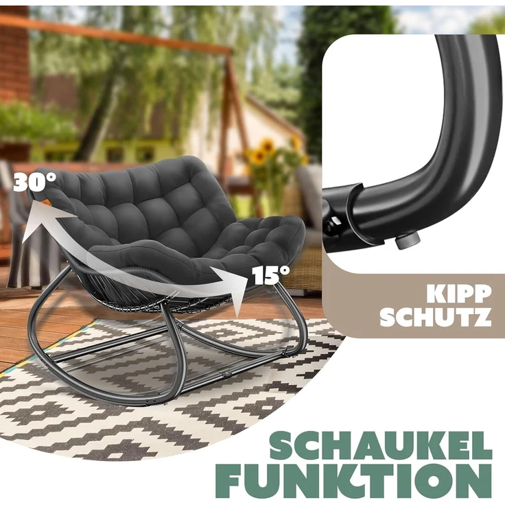 KESSER® 'XXL Chillexer' Schaukelstuhl mit Rutschfesten Füßen, für drinnen & draußen, Witterungsbeständig, Stahl / Polyester anthrazit, 100 x 100 x 85 cm – Bild 6