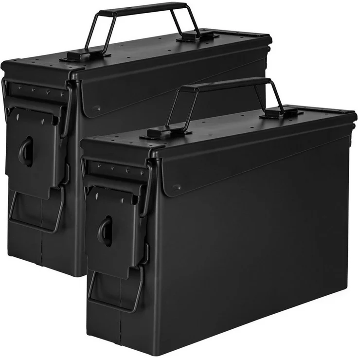 Trucky Aufbewahrungsbox 2x Munitionsbox Box Metallkiste Metallbox 28 x 10 x 18 cm Schwarz – Bild 1