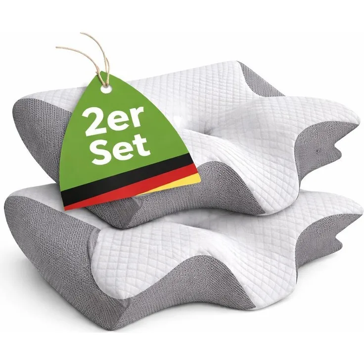 YaLiva_Decor® Nackenkissen 2 Stück, ergonomisch, orthopädisches Kissen gegen Nackenschmerzen & Memory Foam, Grau, 62 x 34 x 12 cm