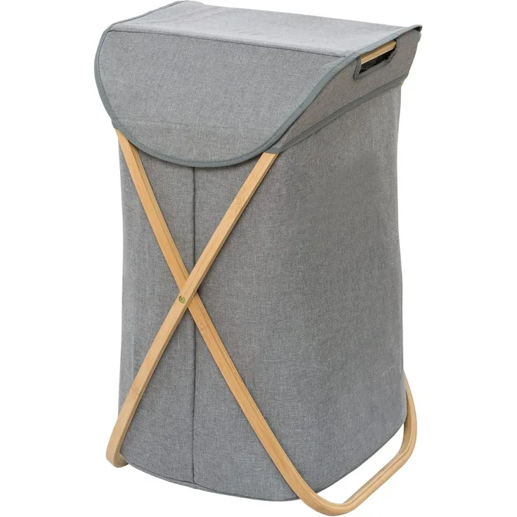 BAHARI Wäschekorb, Polyester- und Baumwollbeutel auf Faltgestell - 79 L, 68 x 46 x 40 cm, WENKO