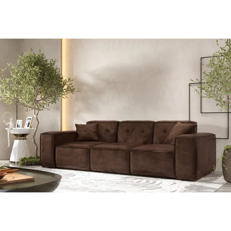 Sofa Designersofa CESINA 3-Sitzer in Stoff Gobi (Vintage Look) Dunkelbraun