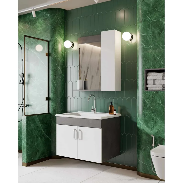 Skye Decor 'Gumus 65' Badmöbel-Set mit Waschbecken & Spiegel (2-teilig), Silber / Weiß, 61 x 45 x 43 cm