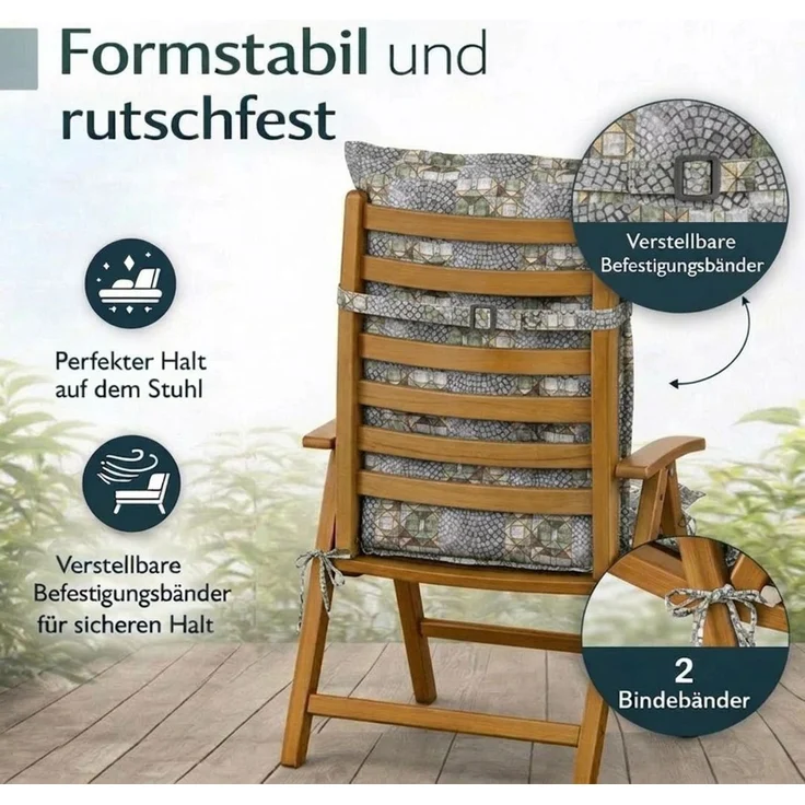 6x Auflage Hochlehner für Gartenstuhl 120x48cm Sesselauflage Hochlehner Polster in Grau Mosaik Muster mit dicker 7cm Schaumstoff Füllung – Bild 4