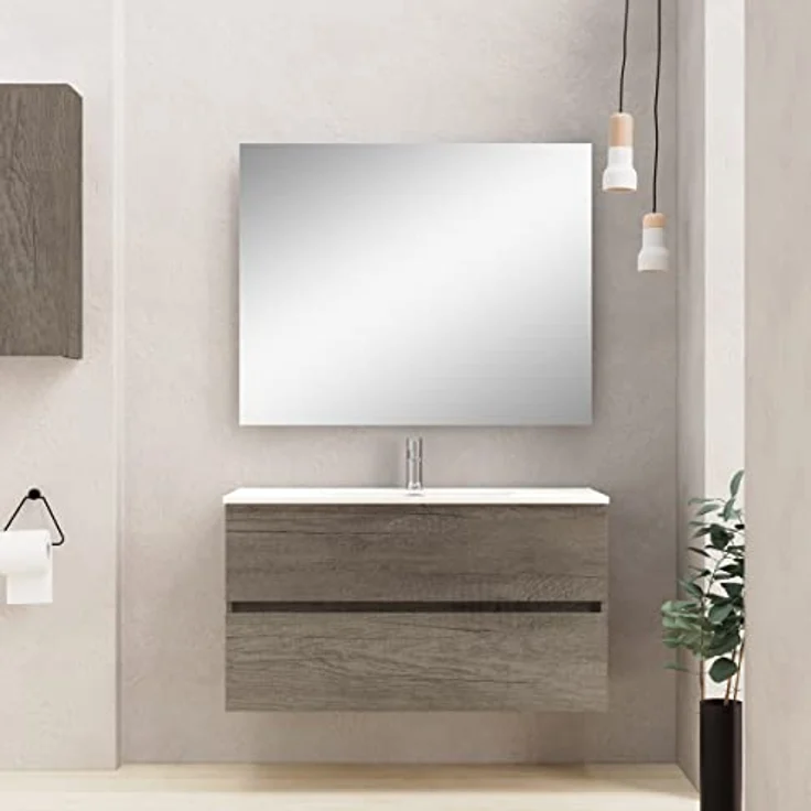 Baikal Badezimmerschrank, Zwei Schubladen, Wandmontage, mit Waschbecken, Melamin 16, montiert, Möbel 90 cm, Nebraska, ohne Spiegel – Bild 2
