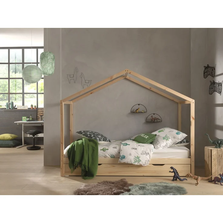 Hausbett Kapua 210x97x170 Kinderbett Massivholz Natur – Bild 2