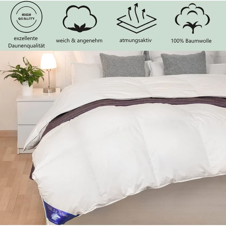 Welt der Träume Daunen Bettdecke, Füllung: 60% Daunen- / 40% Federnanteil, Füllgewicht: 1400 Gramm, Farbe: weiß, Größe: 155x200 cm, Öko-Tex Zertifiziert – Bild 3