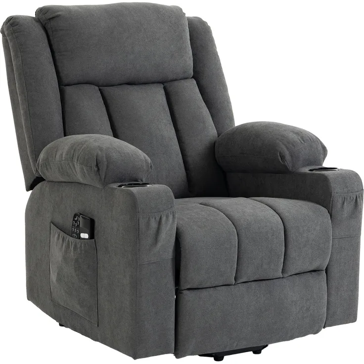 Wohnora-Dual-Motor Relaxsessel mit elektrischer Aufstehhilfe, 55° Aufstehsessel für Senioren, Massage & Wärme, Dunkelgrau,H 1100cm x T 940cm x B 900cm