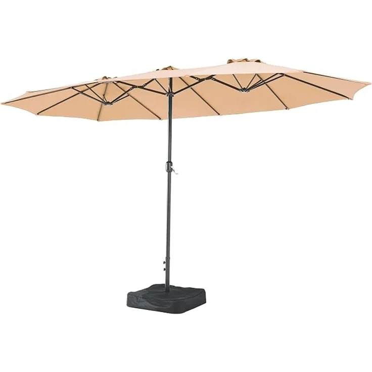 Aoxun Sonnenschirm Mit Basis 455x267cm UV Schutz Schutzhülle Kurbel Stabil Groß Garten Terrasse Balkon Doppelter Marktschirm Gartenschirm, Parasol Windfest, cremefarben,Beige – Bild 7