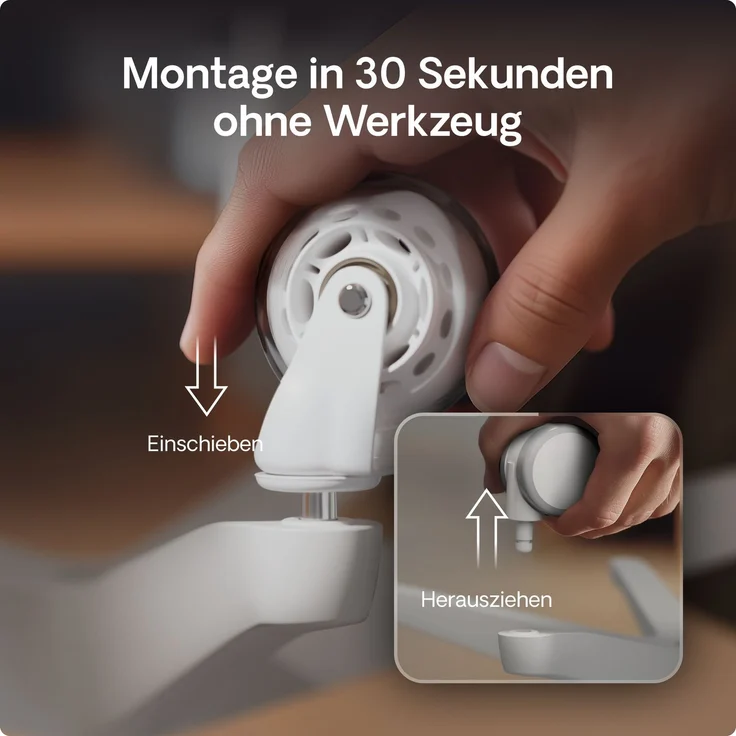 Desktronic Bürostuhlrollen Weiß, Ersatzrollen 360°, Set 5 Stück, Ersatzräder für Bürostühle auf Teppich- und Parkettböden – Bild 9