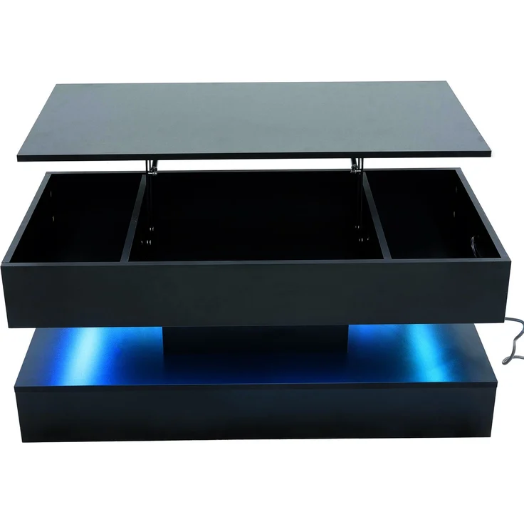 Höhenverstellbarer Couchtisch mit LED-App-Steuerung, verstecktem Stauraum und EU-Steckdosen, 100×50×42 cm, modern schwarz – Bild 7
