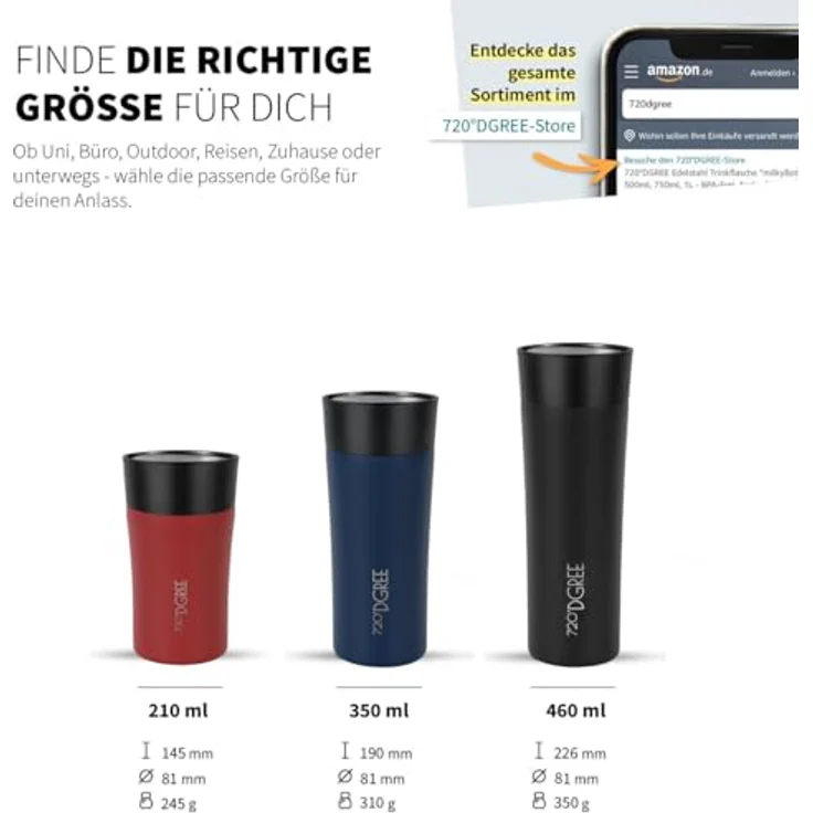 720°DGREE Thermobecher 460ml “PleasureToGo 2.0” - 6h Heiß, 12h Kalt, Auslaufsicher, BPA-Frei, Hygienisch - Grau – Bild 3