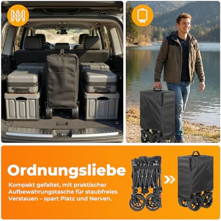 HOMECALL All-Terrain Bollerwagen 200L XXL-Volumen, klappbar mit Kühltasche, 200 kg Tragkraft, für Einkaufen, Camping und Garten – Bild 6
