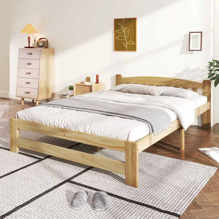 Doppelbett 140x200 cm Futonbett Kiefer Massivholz Naturholz Lattenrost robust Schlafzimmerbett – Bild 2