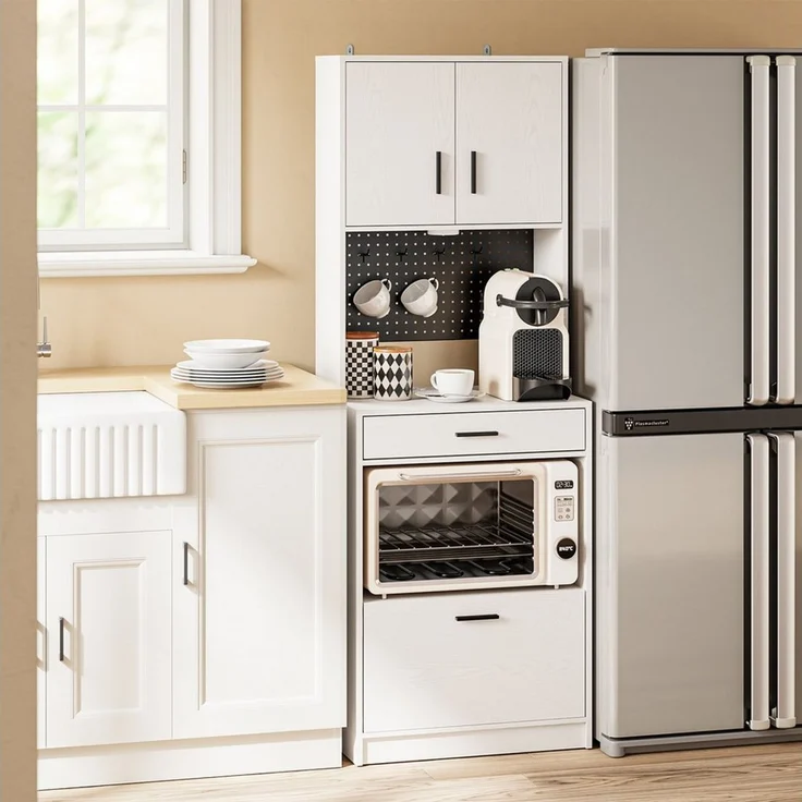 SoBuy Buffet FSB98-E, Küchenschrank mit Steckdose, Buffetschrank Küche, Sideboard Mikrowellenschrank mit Steckdose und 2 USB, für Küche und Kaffeebar – Bild 2