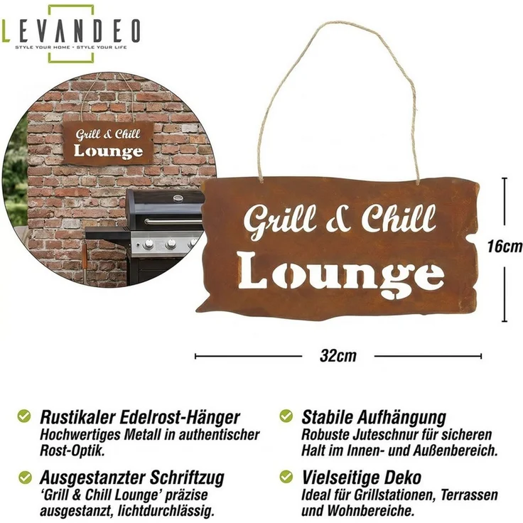 Levandeo® Metallschild Rostschild Grill Lounge Gartenbild Eisen Wandbild Deko Terrasse Balkon – Bild 3