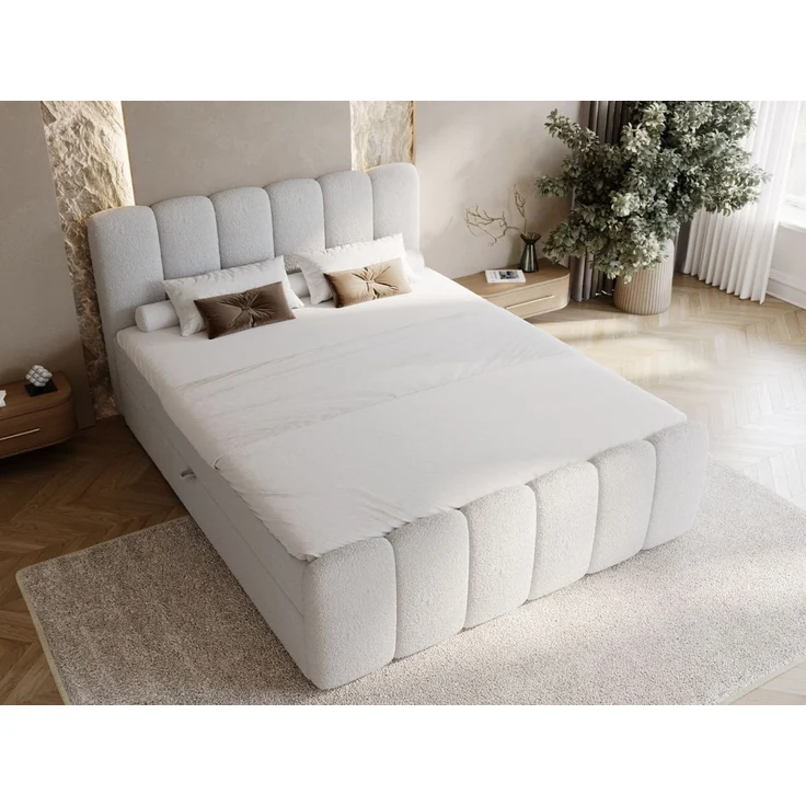 GRAINGOLD Cloud Boxspringbett 180x200, Bett mit Bettkasten, Bouclé-Stoff, mit Kopfteil, Grau – Bild 4