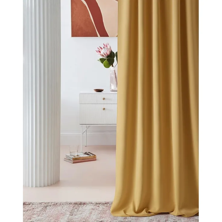 ROOM99 Vorhang mit Ösen Laurel 140x280 cm Breite x Höhe Verdunkelung Blickdicht Schiebegardinen Curtain Wohnzimmer Schlafzimmer Senf, 1 Stück
