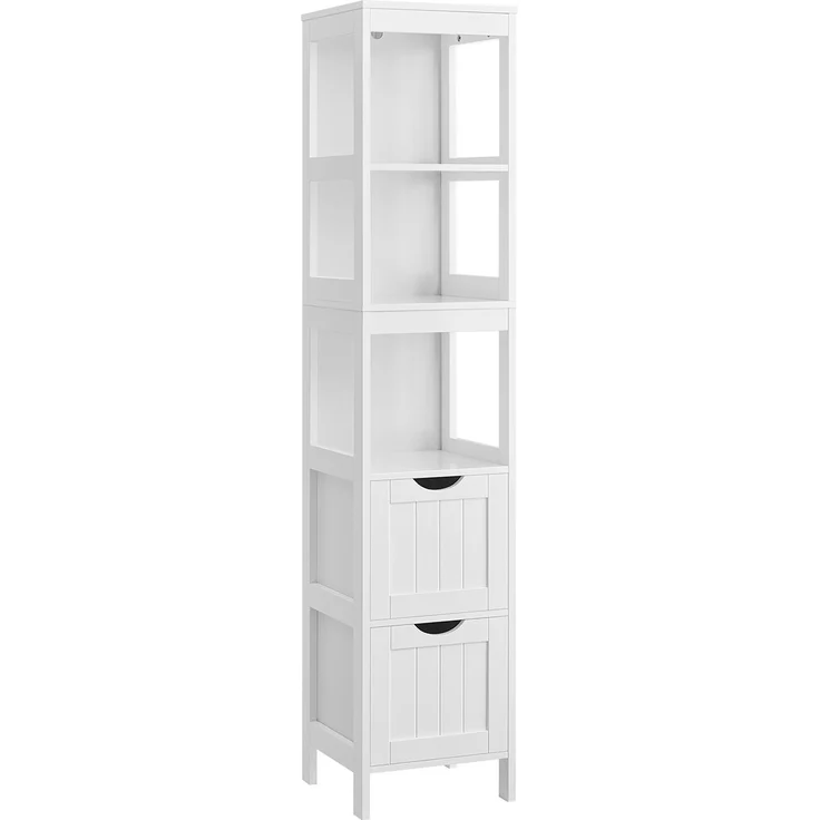 Vasagle Badezimmerschrank mit 2 Schubladen und 3 offene Fächer, MDF, 30 x 30 x 141,5 cm, Weiß – Bild 1