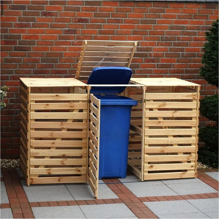 promadino Mülltonnenbox Vario V, für 3 x 240 l, holzfarben – Bild 2