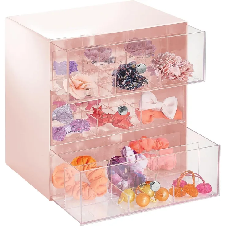 mDesign Kosmetik Organizer 3 Schubladen 27 Fächer Aufbewahrungsbox Hellrosa