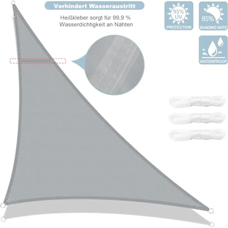 AXT SHADE Sonnensegel Wasserdicht Dreieck Rechtwinklig 4 x 4 x 5,65 m Wetterschutz Sonnenschutz PES Polyester mit UV Schutz für Terrasse Balkon Garten-Hellgrau – Bild 3