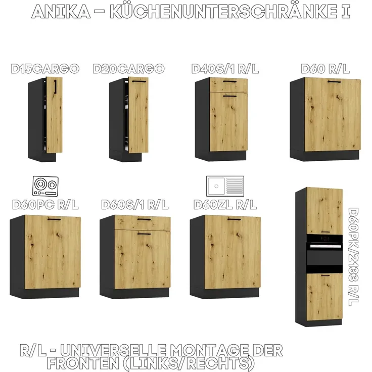 Küchenhängeschrank 60 cm - Eiche Artisan und Graphit - Schrank für die Dunstabzugshaube - Soft-Close-System - Küchenschrank - Universelle Frontmontage – Bild 5