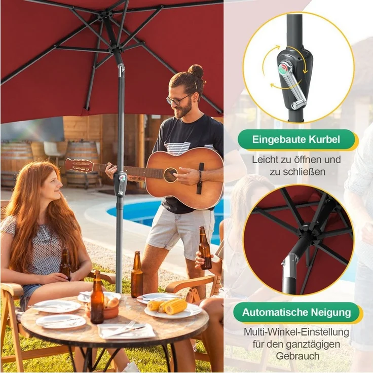 Clanmacy Sonnenschirm Sonnenschirm 200x300 cm knickbar Balkonschirm Gartenschirm UV50+ Rot, LxB: 300x200 cm, Stabiler knickbar/für Garten, Balkon, Terasse/Sonnenschutz – Bild 3