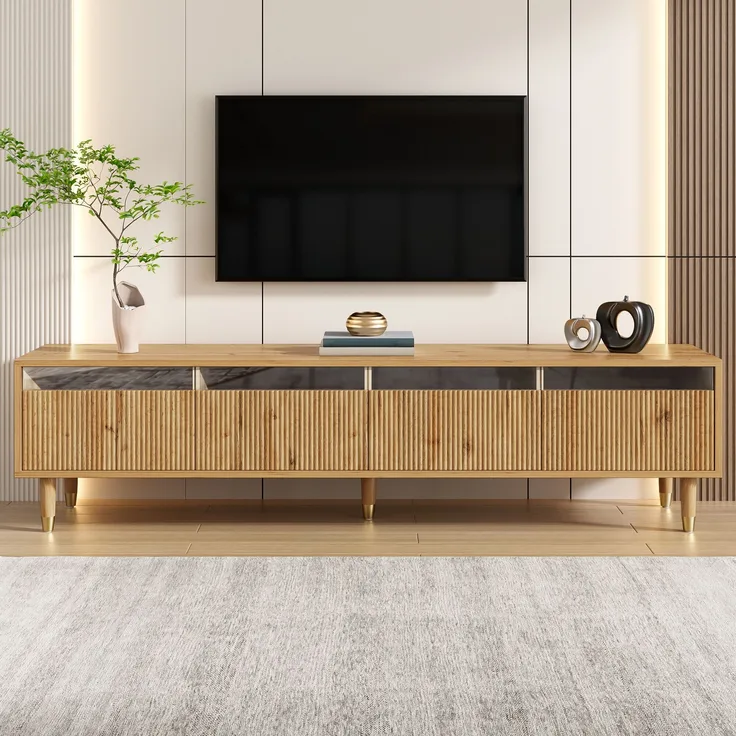 TV-Schrank MDF in Holzoptik mit 4 Schubladen & Kabelführung, 178x35x45 cm, Holzfarbe