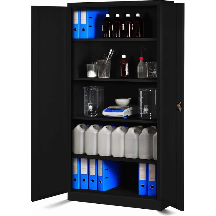 Jan Nowak 3er Set Aktenschrank C001 Metallschrank Stahlschrank Werkzeugschrank Büroschrank Lagerschrank Universalschrank Pulverbeschichtung Flügeltüren 185 x 90 x 40 cm (schwarz/schwarz) – Bild 5