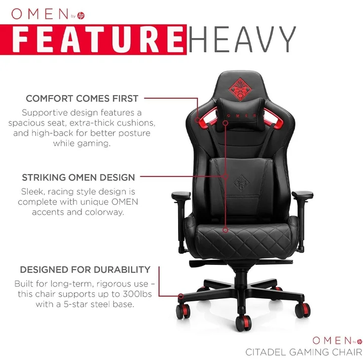 Omen 'Citadel' Gaming Chair Gaming-Stuhl, schwarz/rot, 143 x 59 x 62 cm – Bild 4